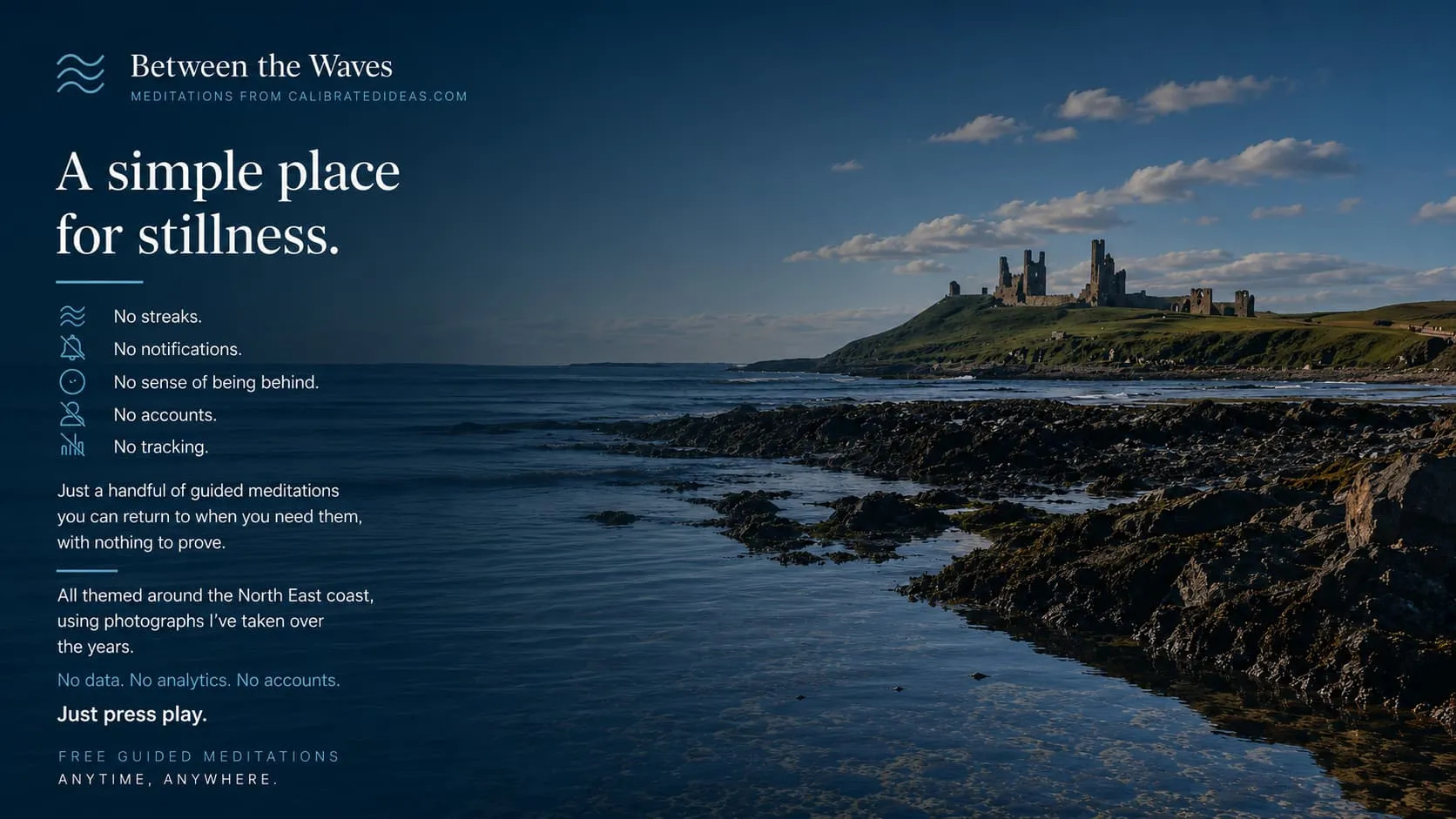Between the Waves: a simple place for stillness, with no streaks, no notifications and no tracking