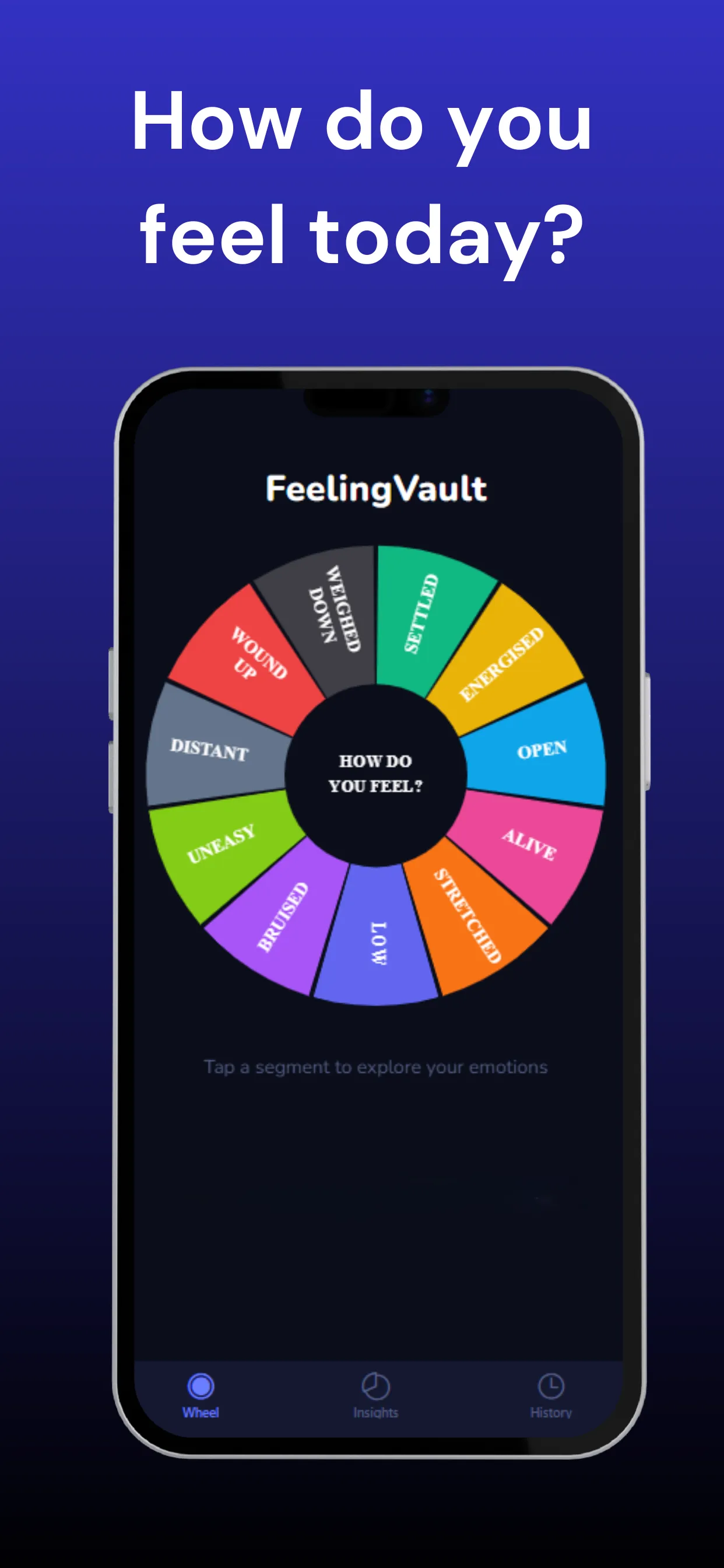 FeelingVault's feeling wheel: tap a segment to log how you feel