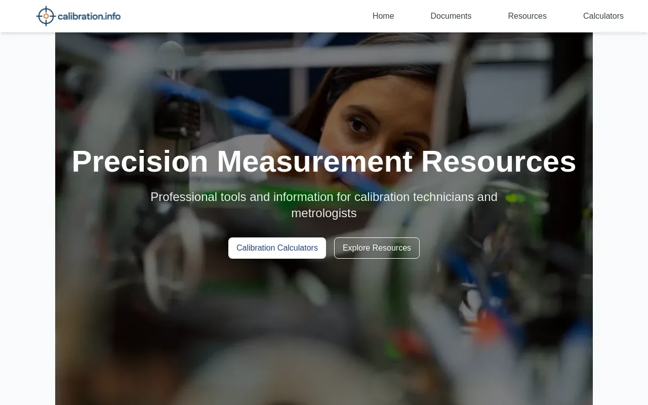 Screenshot of the Calibration.info homepage